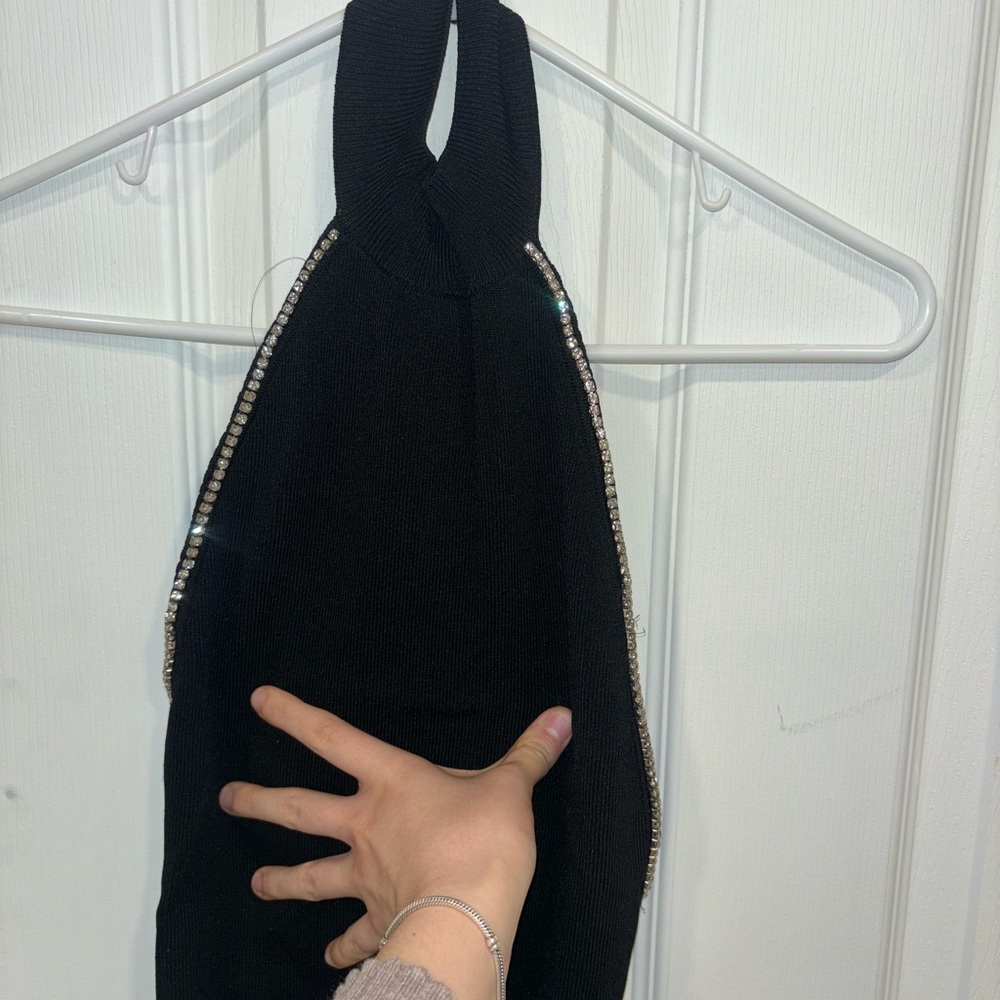 Elegant Black Halter Top with Silver Accents